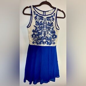 Blue and White Embroidered Dress